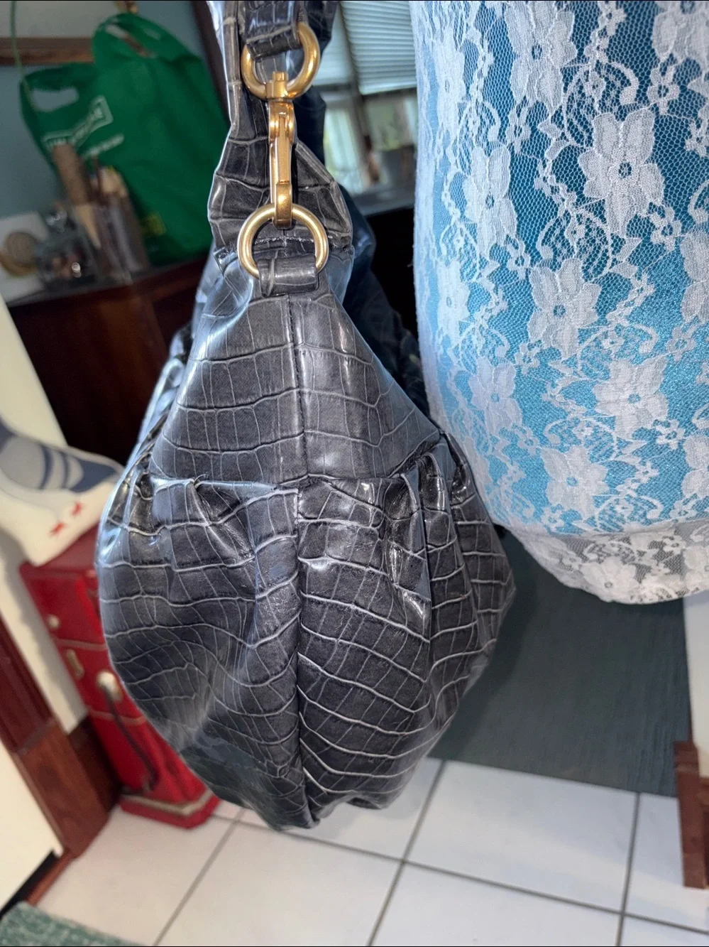 Marc by Marc Jacobs  Hobo Shoulder Bag  Croc-Embossed  laminated  Gold Hardware
